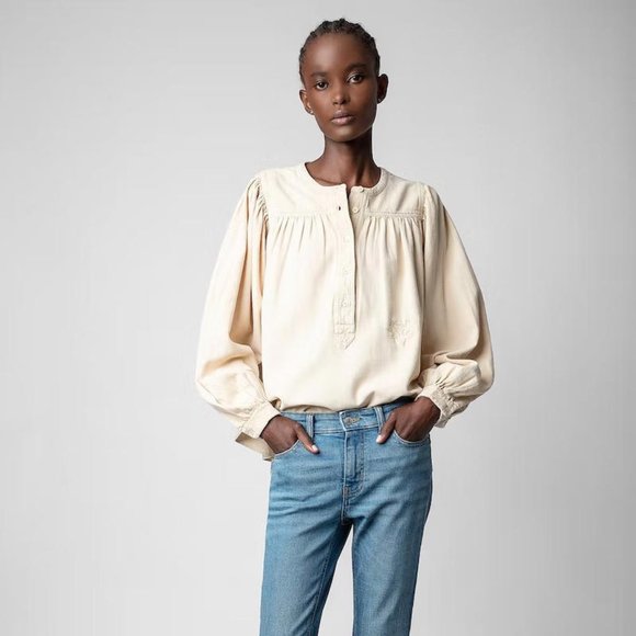 Zadig & Volatiare Tigy Cotton Twill Blouse Top Shirt Long Sleeve XS NWD 256467 - Picture 1 of 8